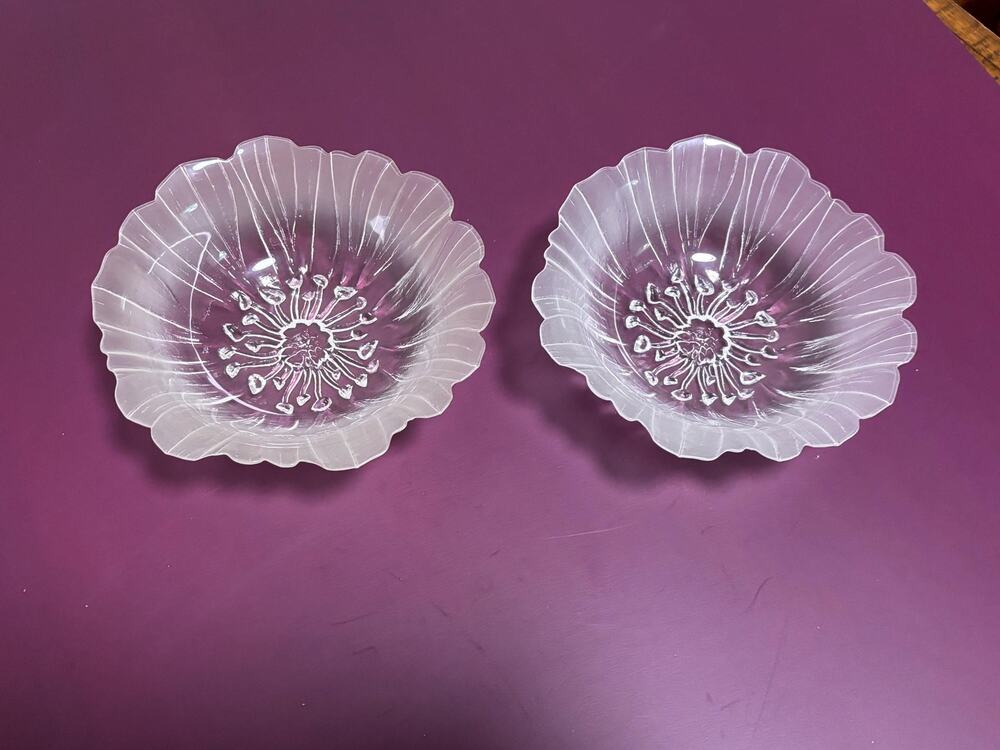 Lot of 2 Vintage Mats Jonasson Sweden Glass Floral Charger Bowl 6 1/4 x 2